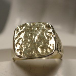 Men's 14K Gold plated hammered signet ring - Sterling silver - size 12 - Italy